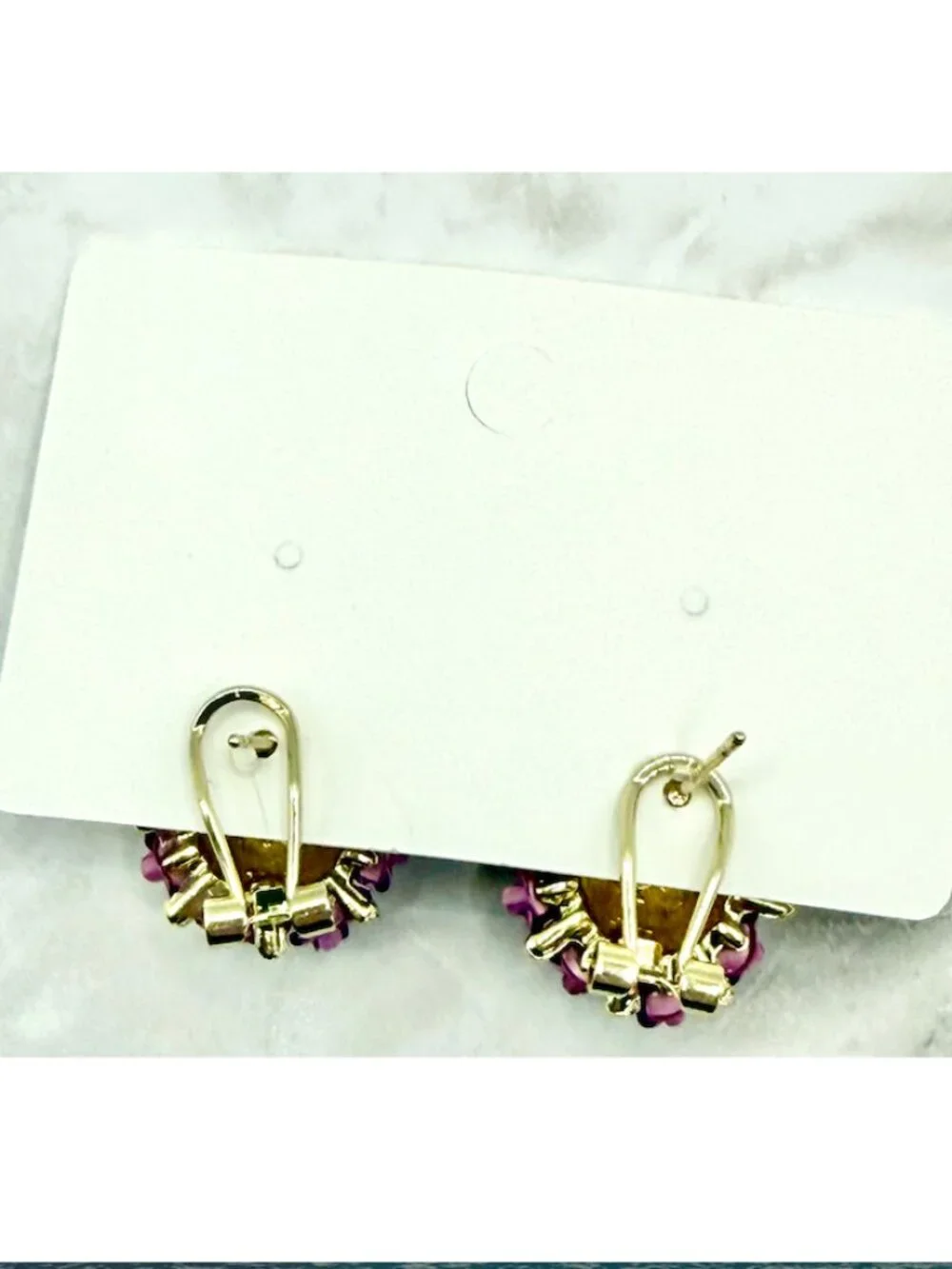 925 Sterling Silver Purple Rose Rhinestone Cluster Earrings Coquette NEW